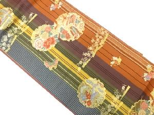 雪輪に御所車・花模様織り出し　袋帯